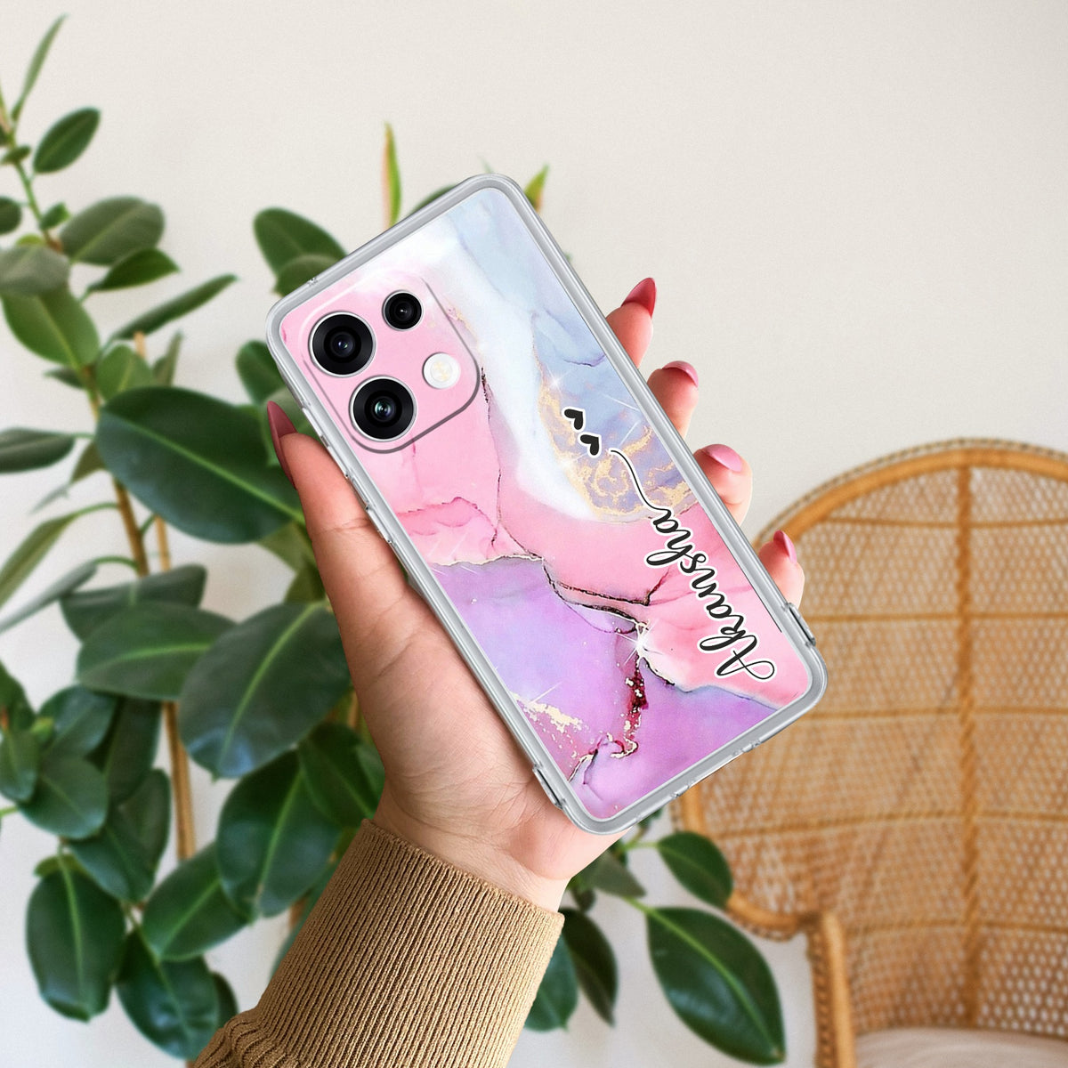 Pink Gradient Marble Customize Anti Yellow Case For Oppo Reno 16C 5G