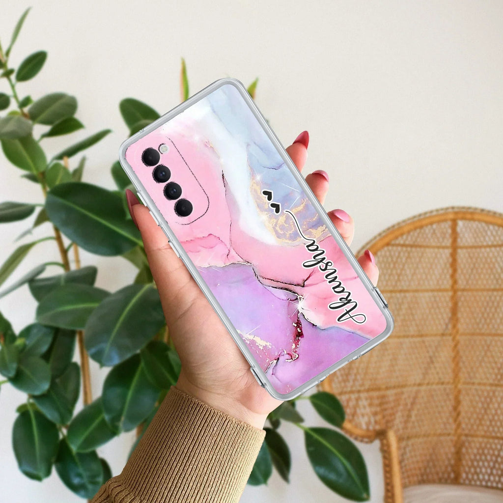 Pink Gradient Marble Customize Anti Yellow Case For Oppo Reno 4 Pro