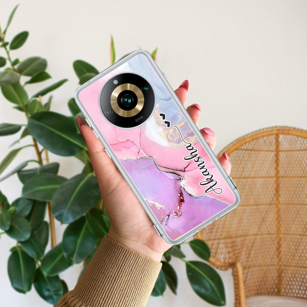 Pink Gradient Marble Customize Anti Yelllow Case For Realme 11 Pro Plus 5G