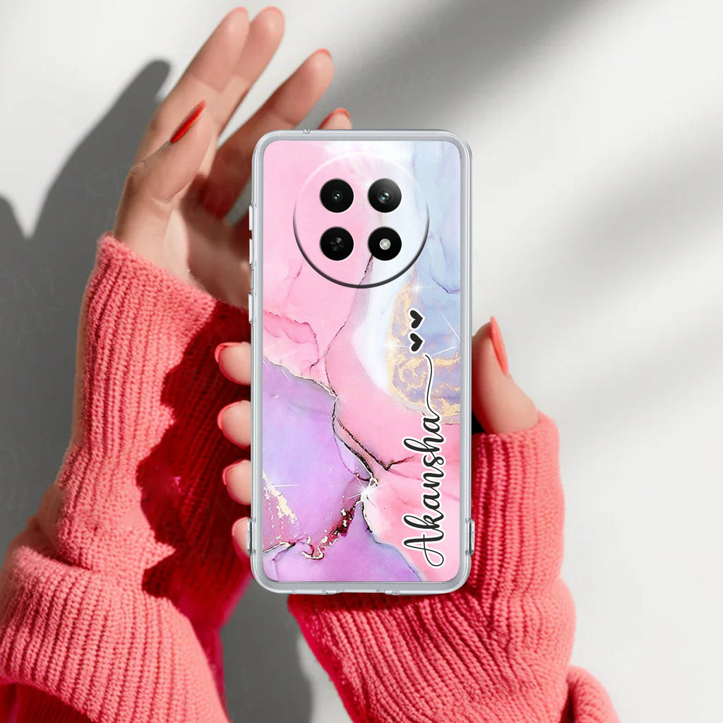 Pink Gradient Marble Customize Transparent Silicon Case For Realme Narzo N65 5G