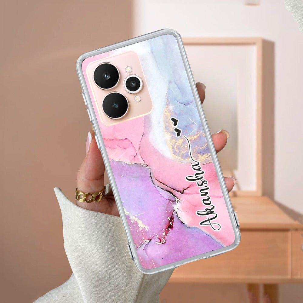 Pink Gradient Marble Customize Transparent Silicon Case For Realme/Narzo