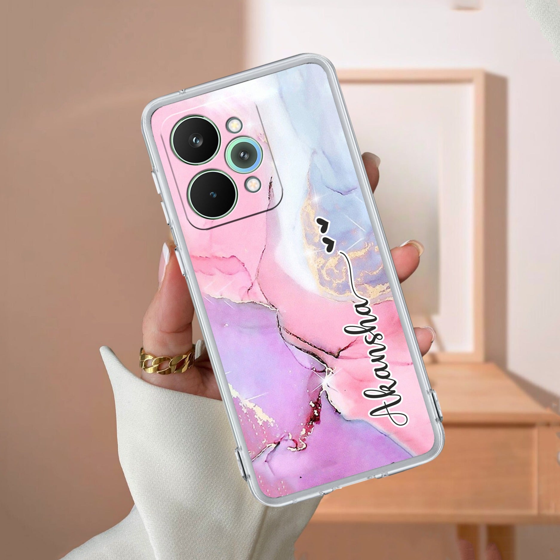 Pink Gradient Marble Customize Anti Yellow Case For Realme 15 Pro 5G