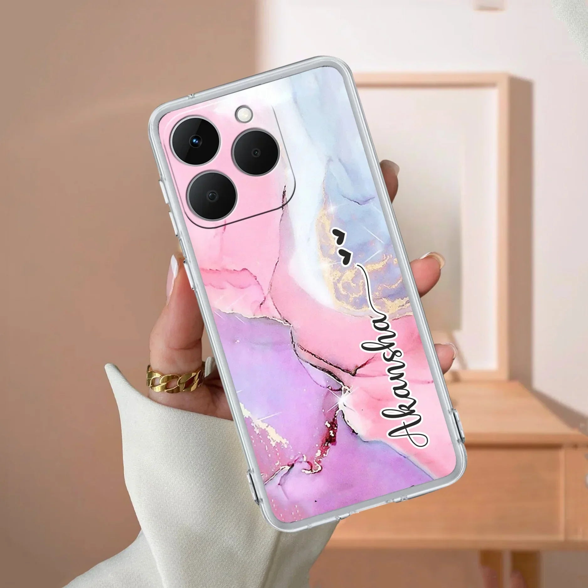 Pink Gradient Marble Customize Transparent Silicon Case For Realme 12 Pro Plus 5G