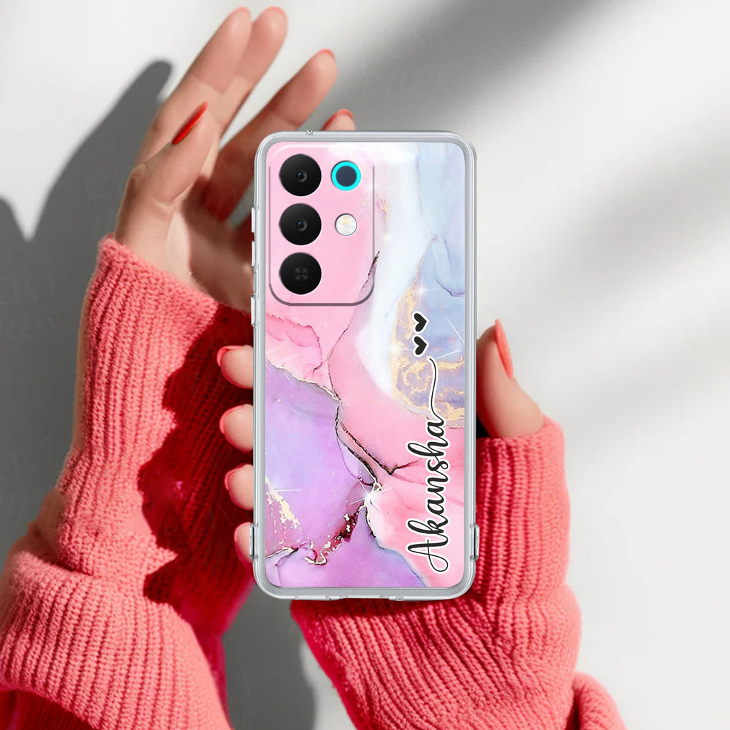 Pink Gradient Marble Customize Anti Yelllow Case For Realme 15X 5G