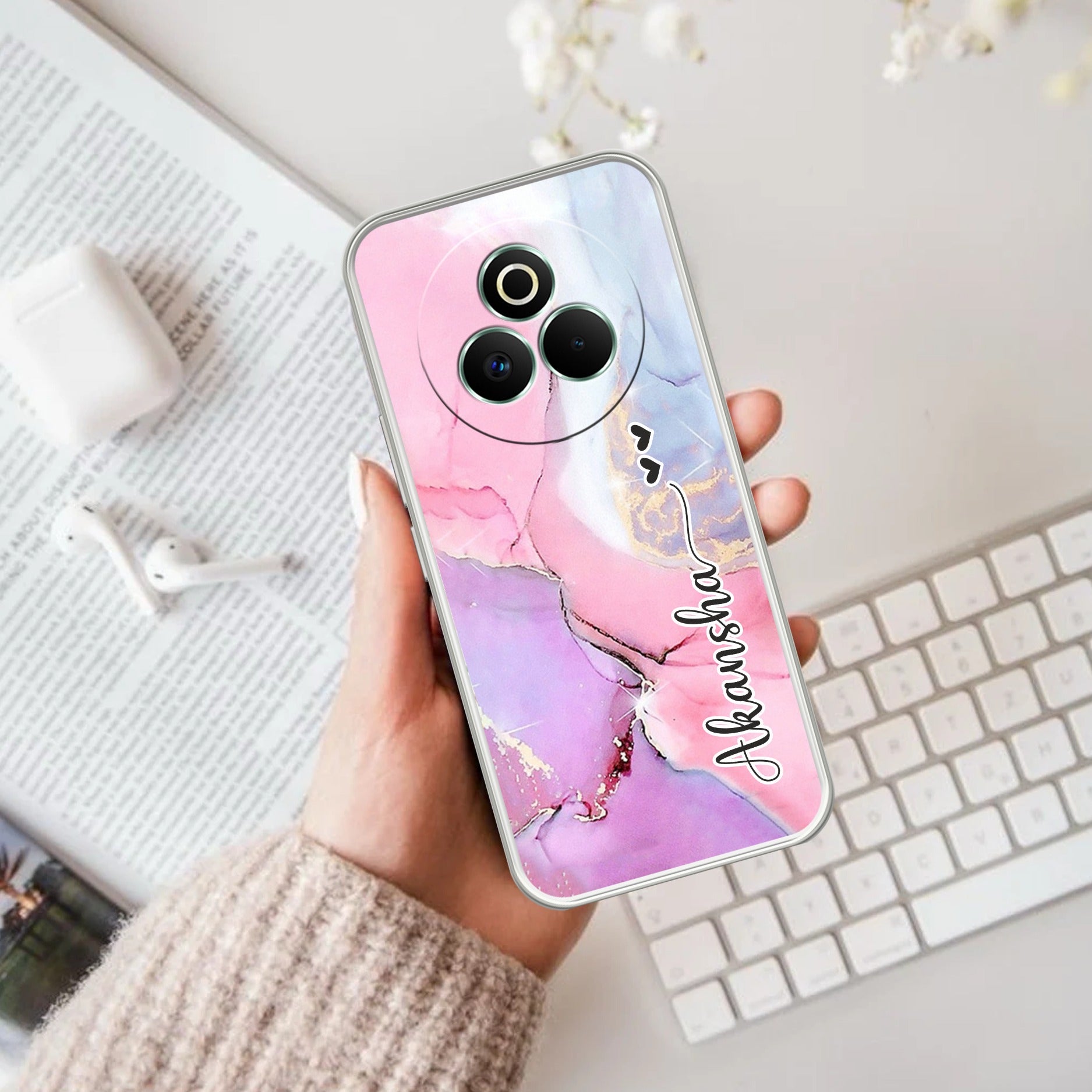 Pink Gradient Marble Customize Anti Yelllow Case For Realme P3 Pro 5G