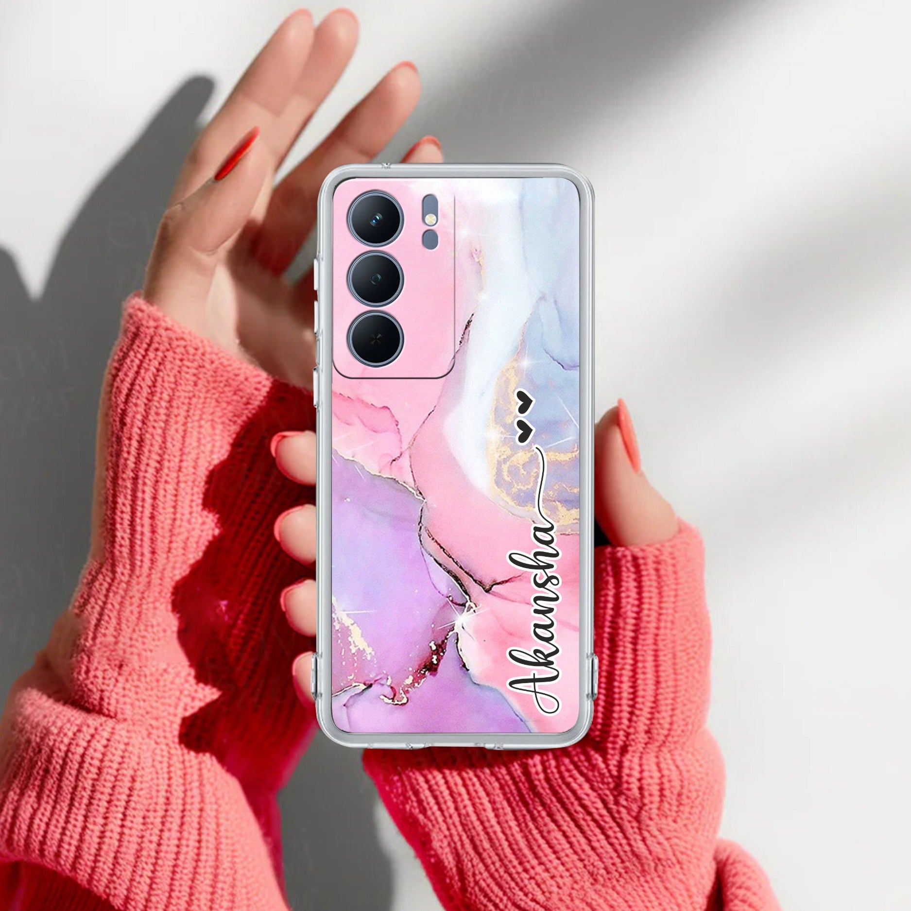 Pink Gradient Marble Customize Transparent Silicon Case For Realme P3 Lite 5G