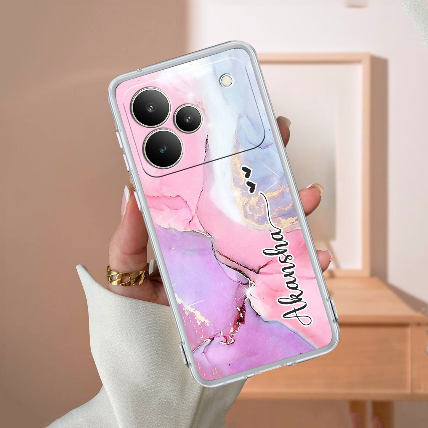 Pink Gradient Marble Customize Transparent Silicon Case For Realme/Narzo