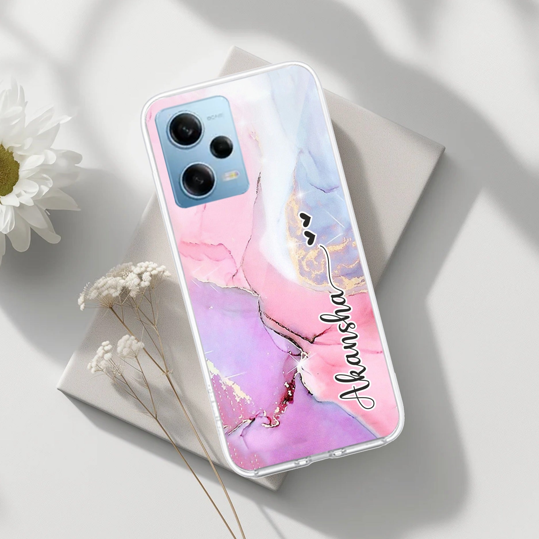 Pink Gradient Marble Customize Transparent Silicon Case For Redmi Note 12 5G