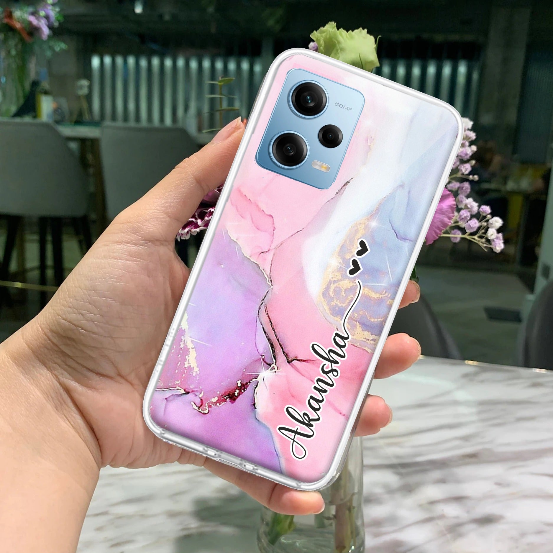 Pink Gradient Marble Customize Transparent Silicon Case For Redmi/Xiaomi
