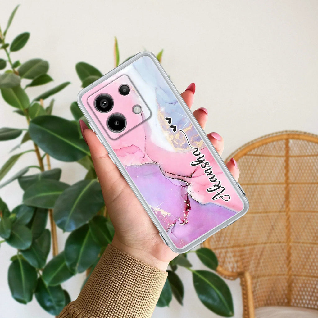 Pink Gradient Marble Customize Transparent Silicon Case For Redmi 13C 4G