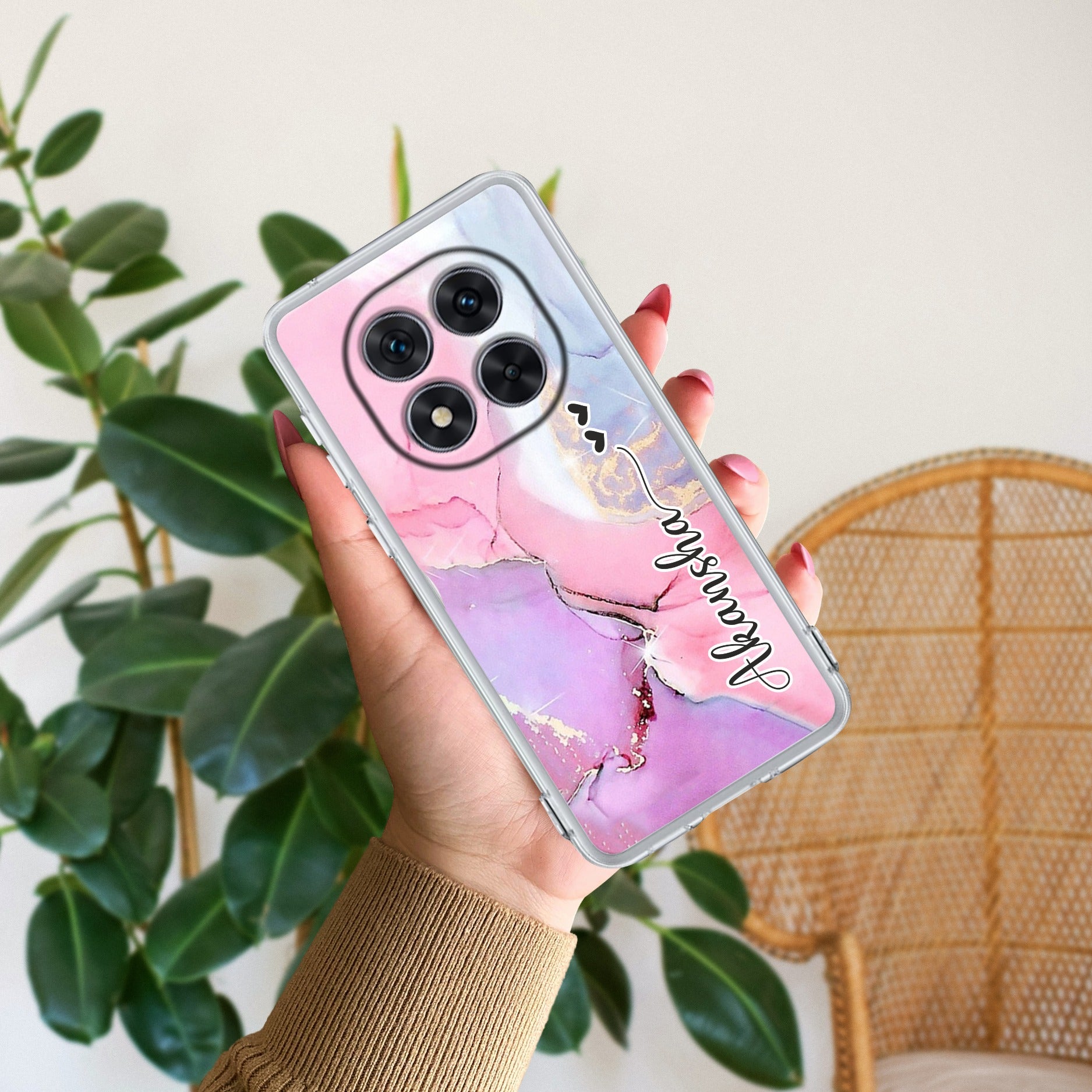 Pink Gradient Marble Customize Anti Yellow Case For Redmi Note 14 Pro 5G