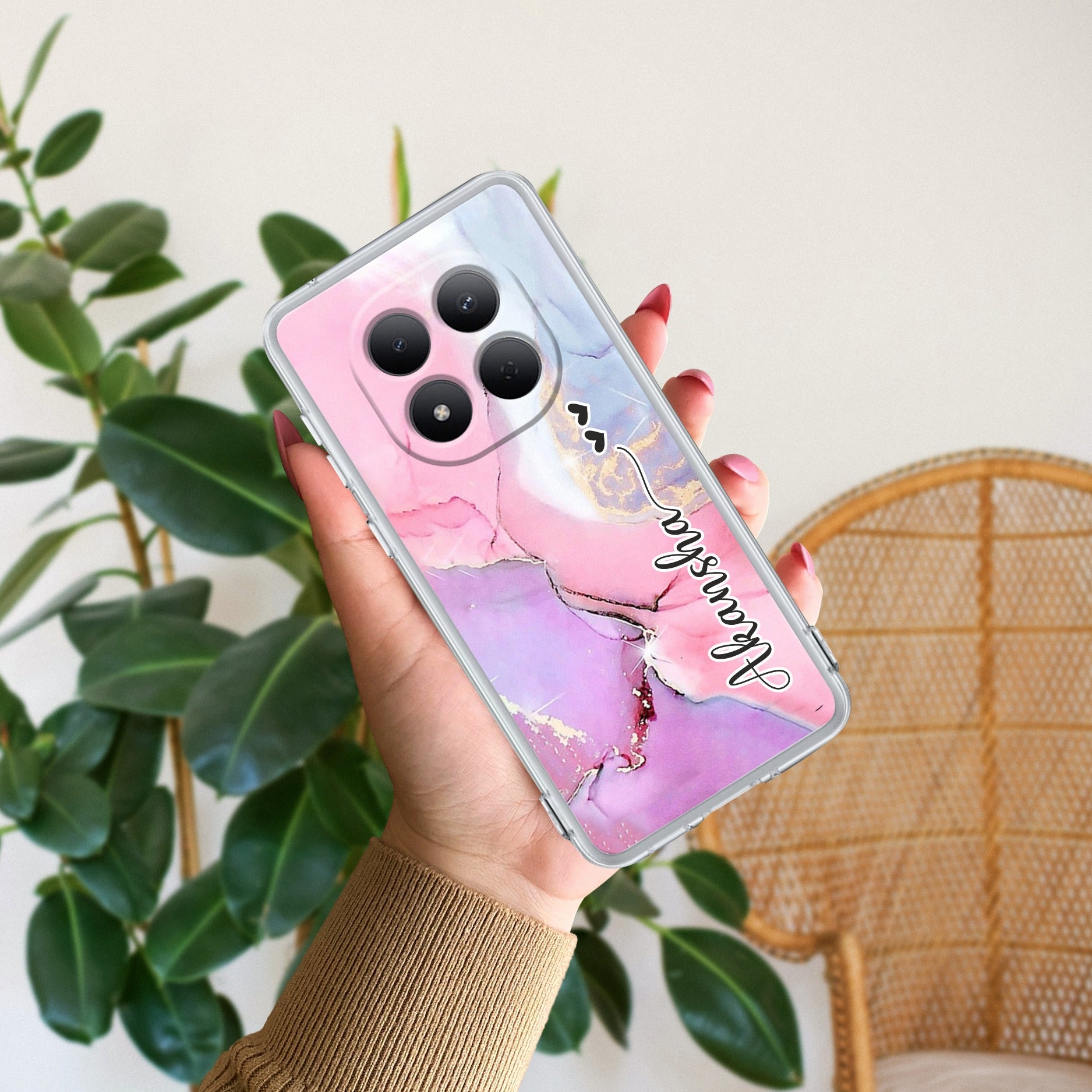 Pink Gradient Marble Customize Transparent Silicon Case For Redmi Note 15 Pro Plus 5G