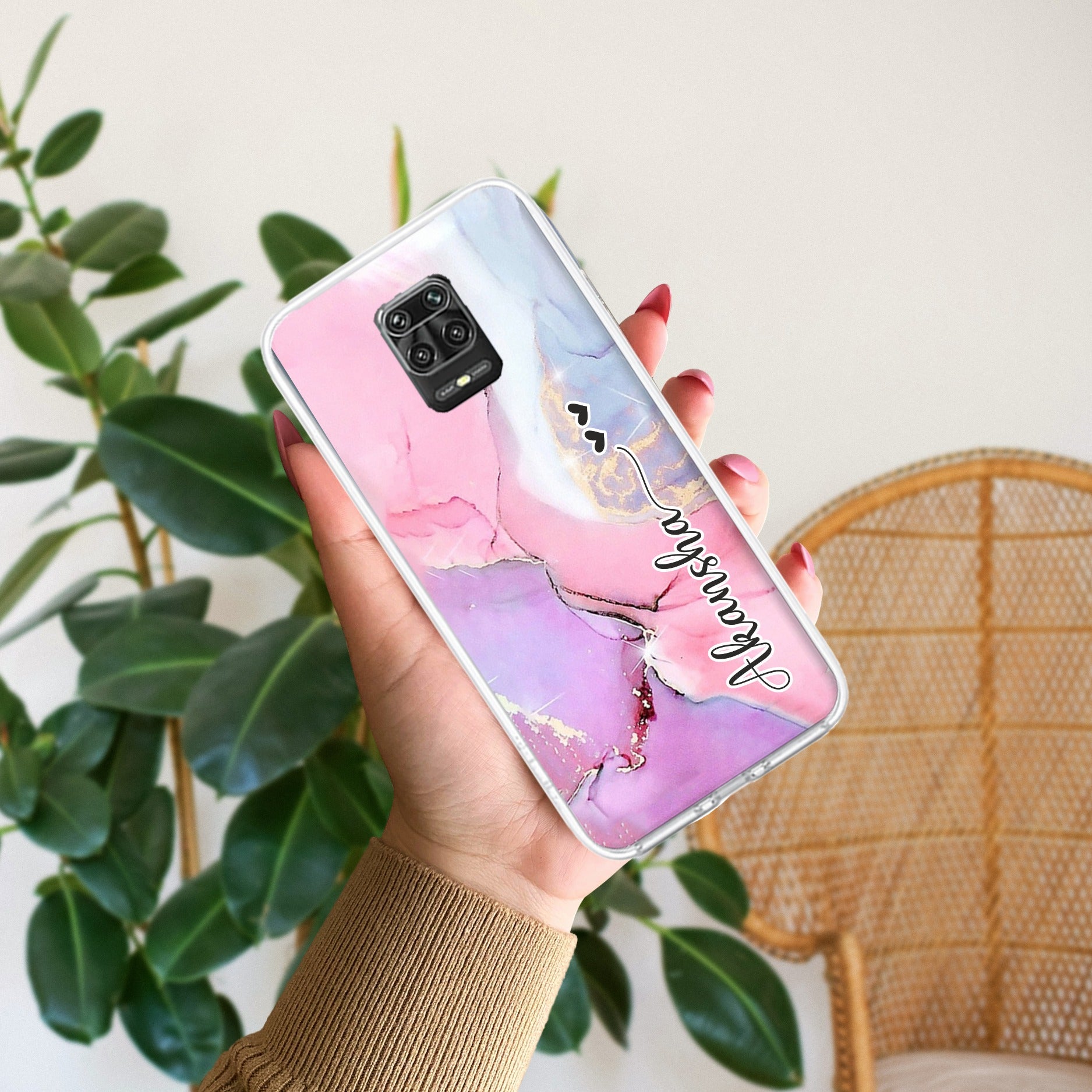 Pink Gradient Marble Customize Anti Yellow Case For Redmi Note 9 Pro