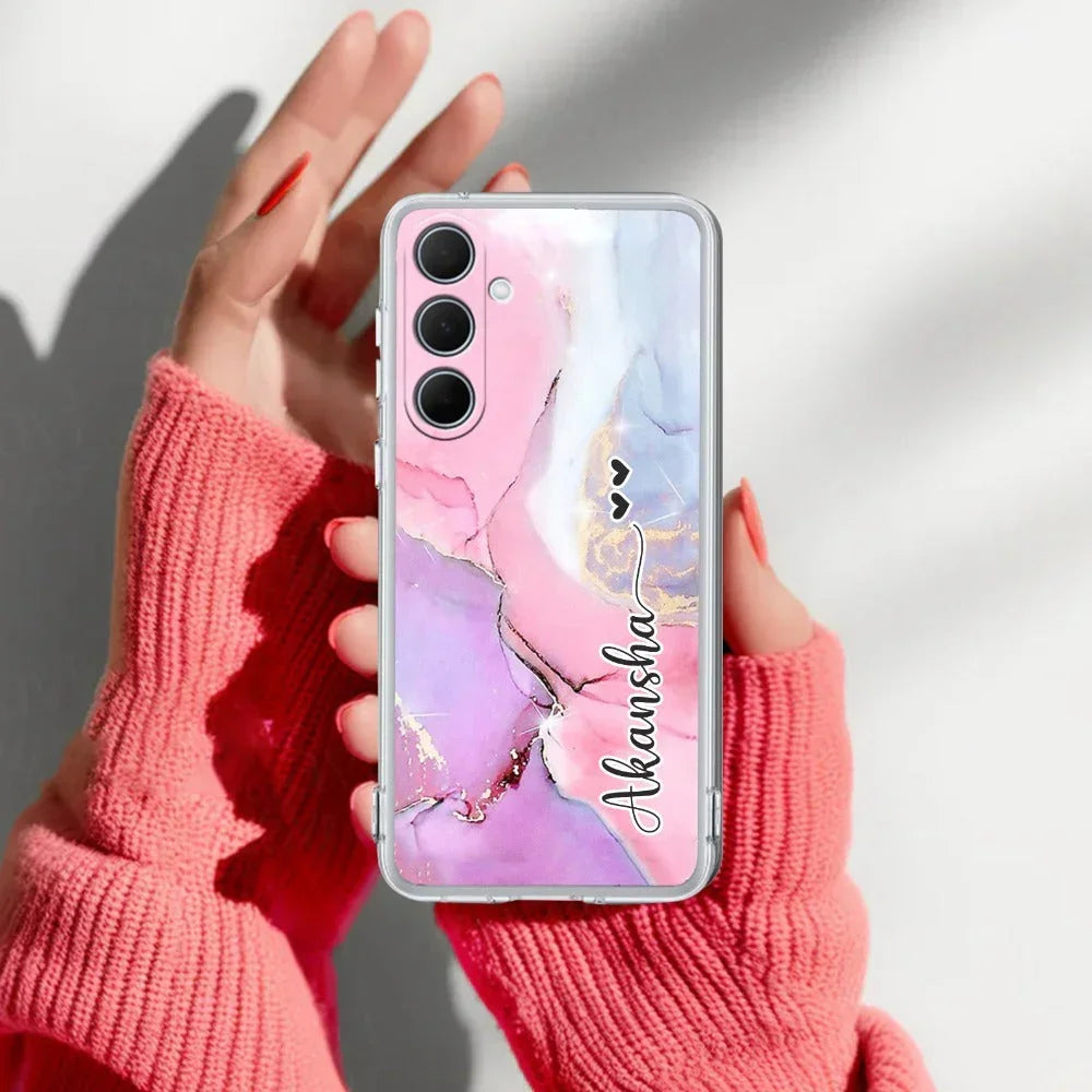 Pink Gradient Marble Customize Transparent Silicon Case For Samsung Galaxy A56 5G