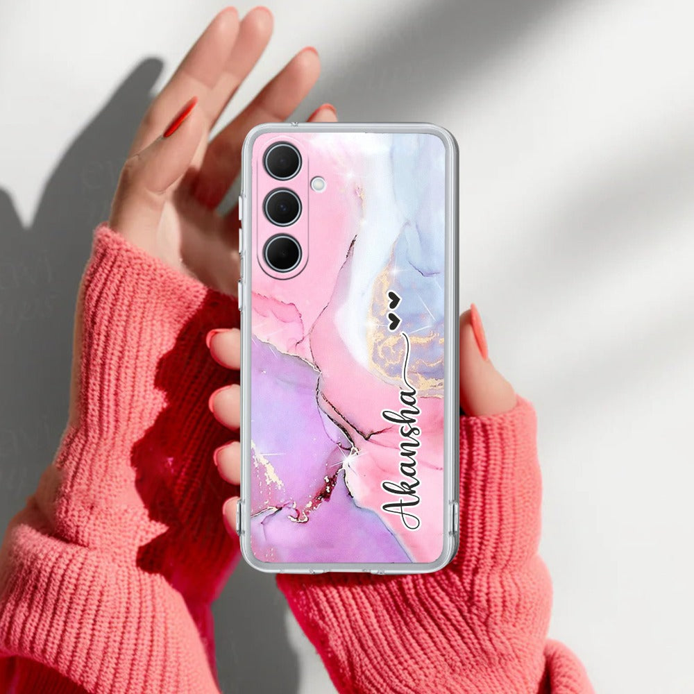 Pink Gradient Marble Customize Transparent Silicon Case For Samsung