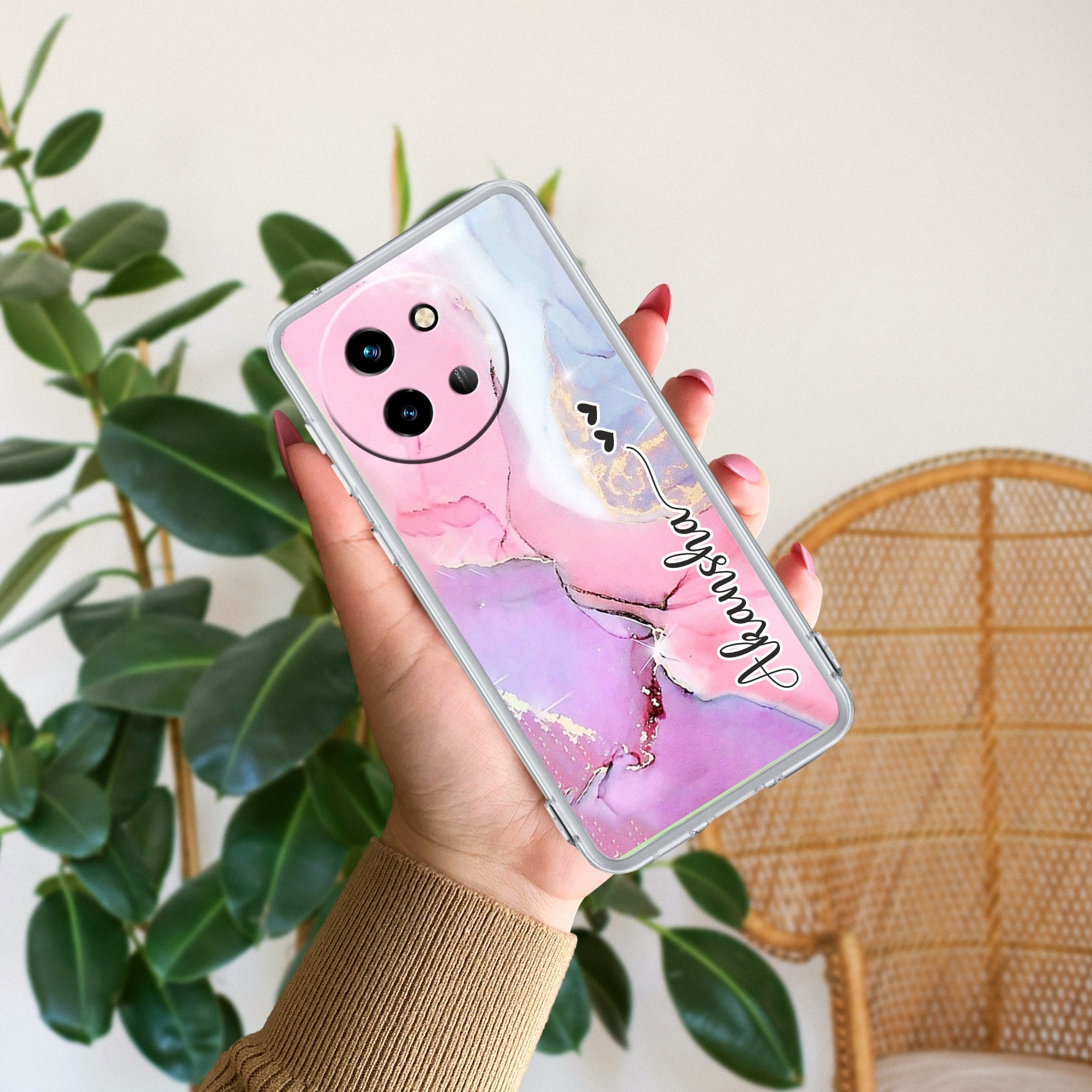Pink Gradient Marble Customize Transparent Silicon Case For Vivo T3X 5G