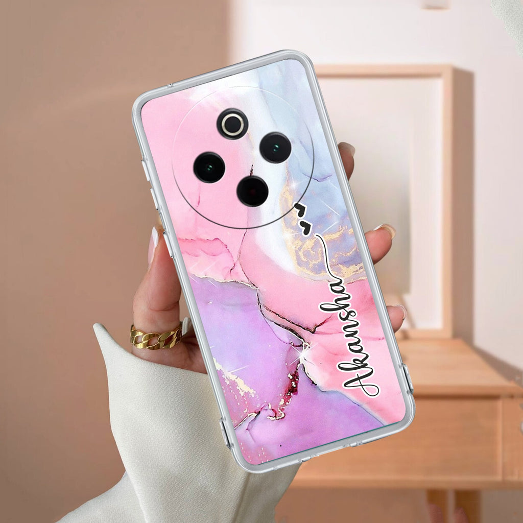 Pink Gradient Marble Customize Transparent Silicon Case For Vivo V30 Pro 5G