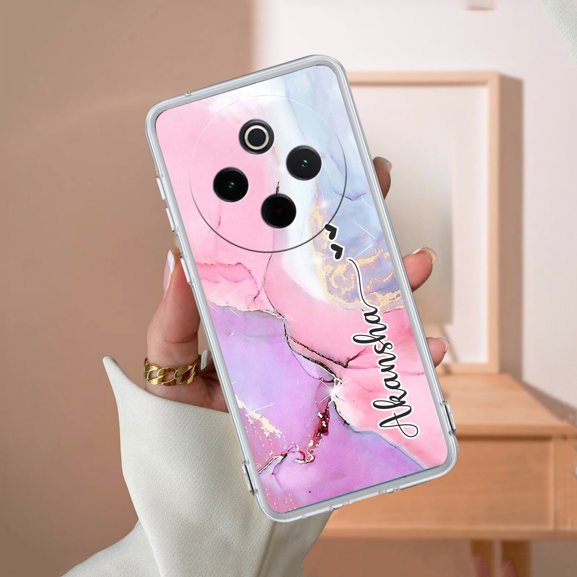 Pink Gradient Marble Customize Transparent Silicon Case For Vivo V30 Pro 5G