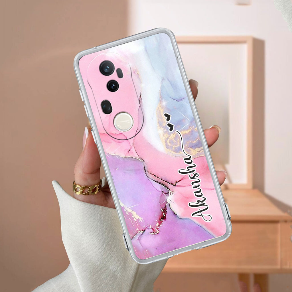 Pink Gradient Marble Customize Transparent Silicon Case For Vivo T2 Pro 5G