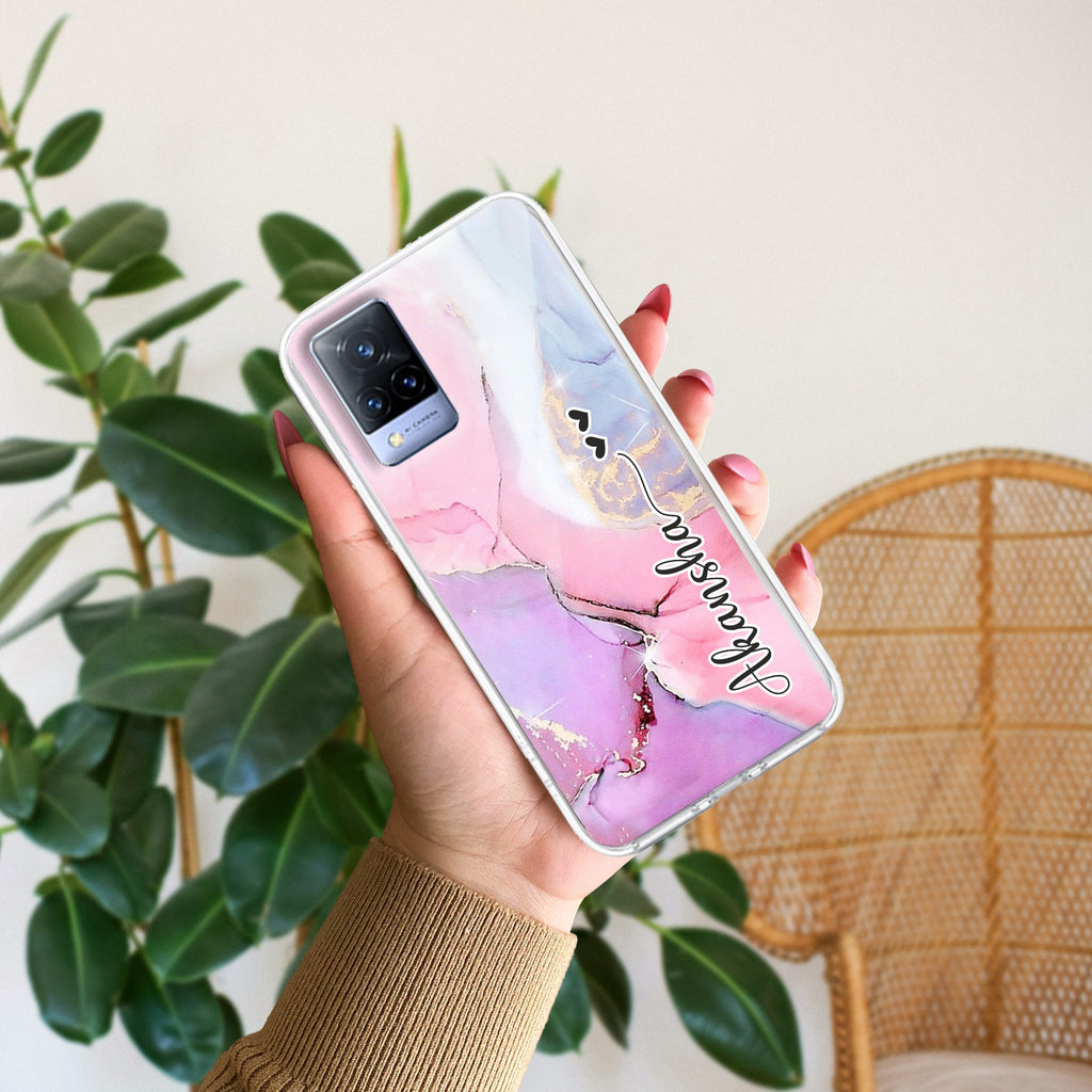 Pink Gradient Marble Customize Transparent Silicon Case For Vivo V21 5G