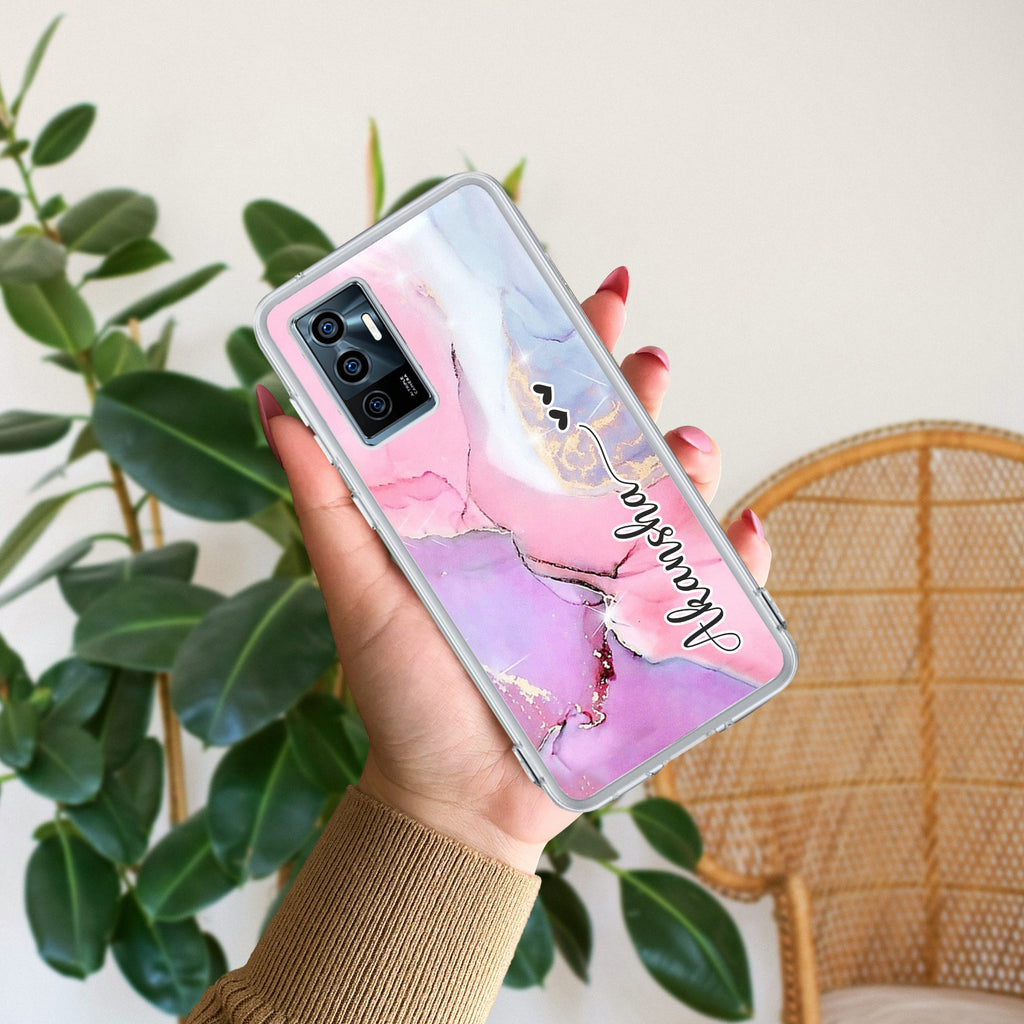 Pink Gradient Marble Customize Transparent Silicon Case For Vivo Y27 4G