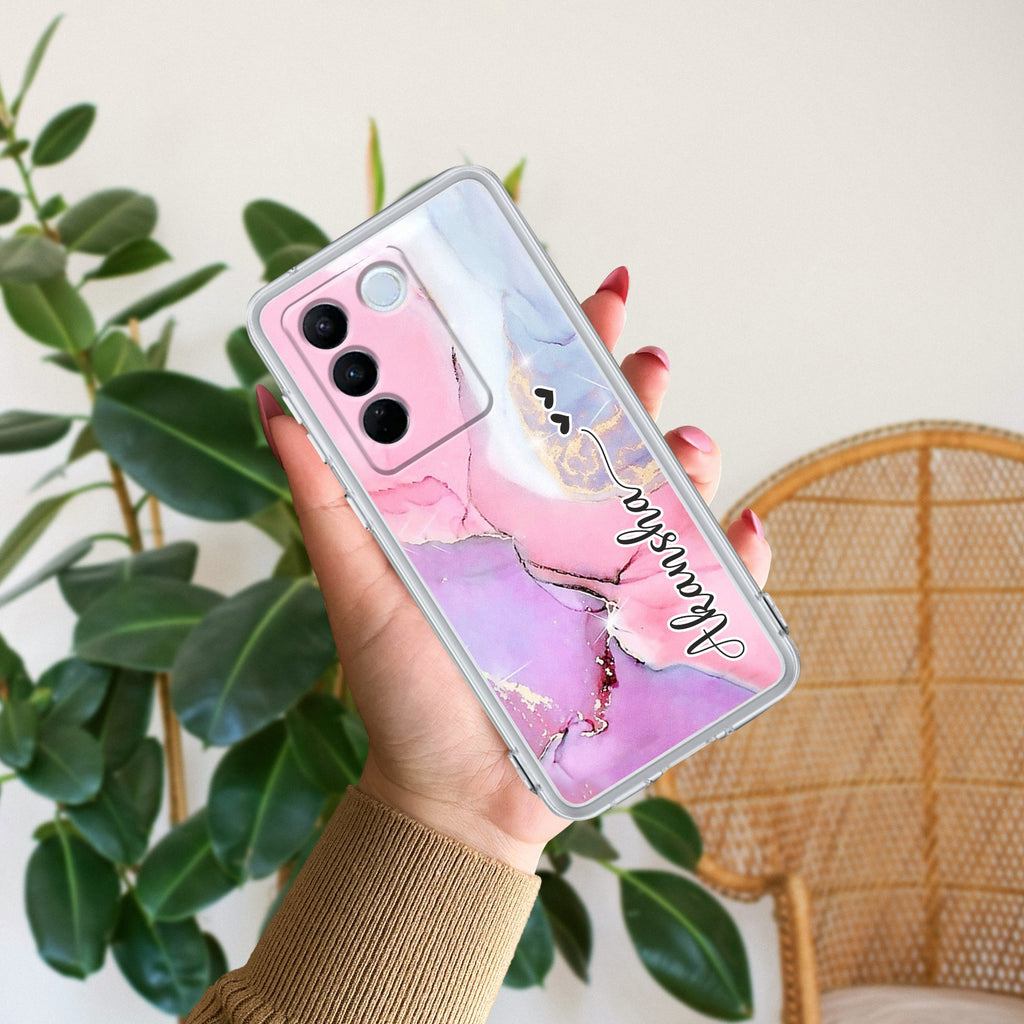 Pink Gradient Marble Customize Anti Yellow Case For Vivo V27 Pro 5G