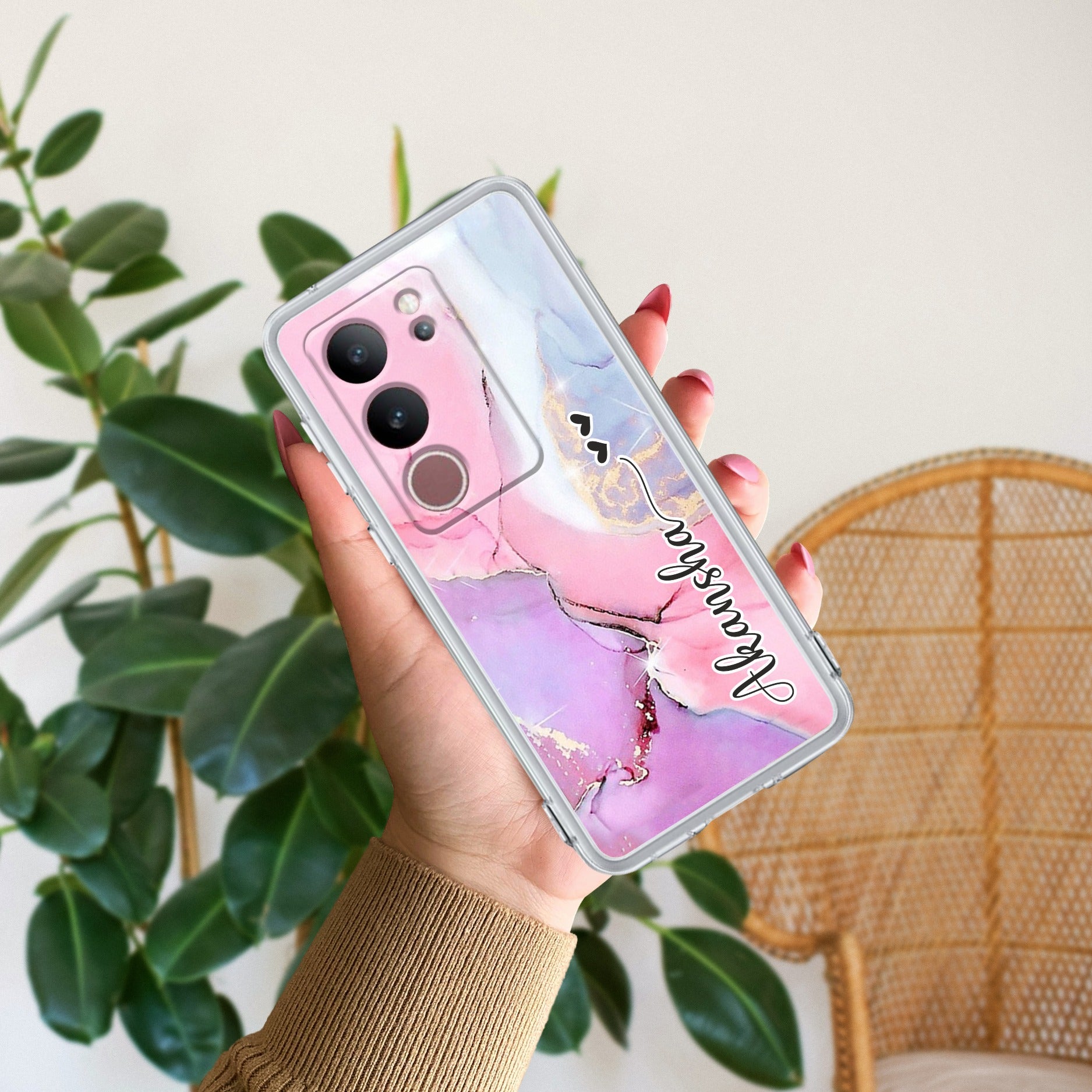 Pink Gradient Marble Customize Transparent Silicon Case For Vivo V29 5G