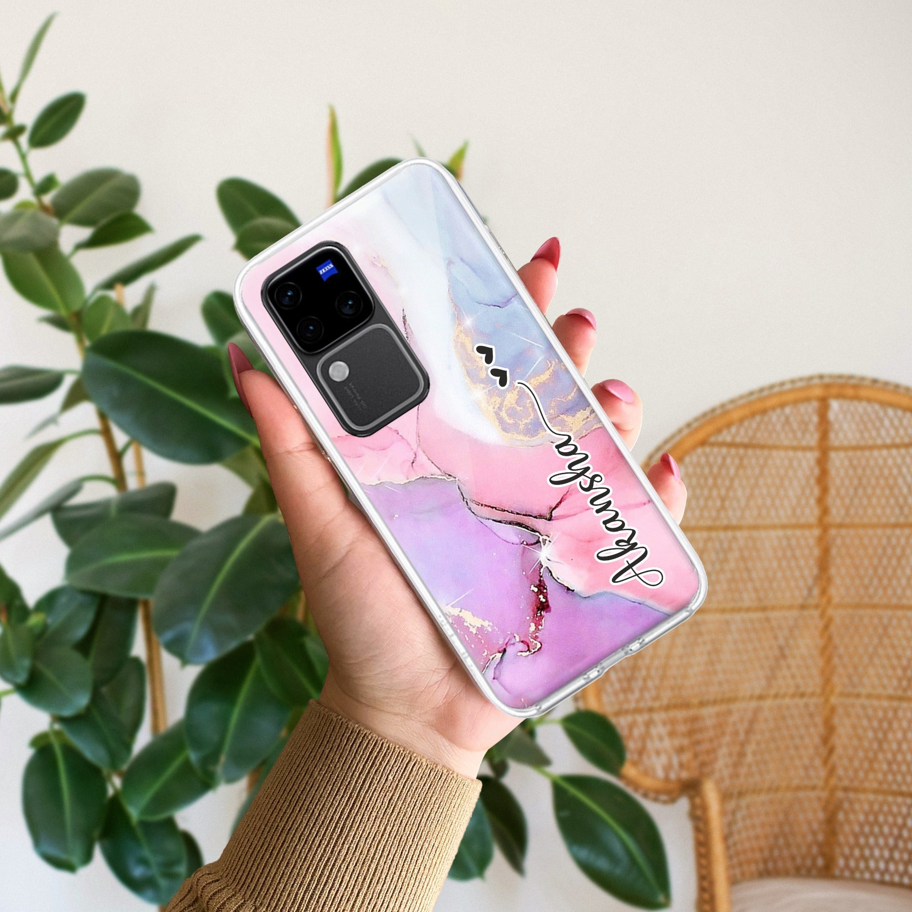 Pink Gradient Marble Customize Transparent Silicon Case For Vivo Y73