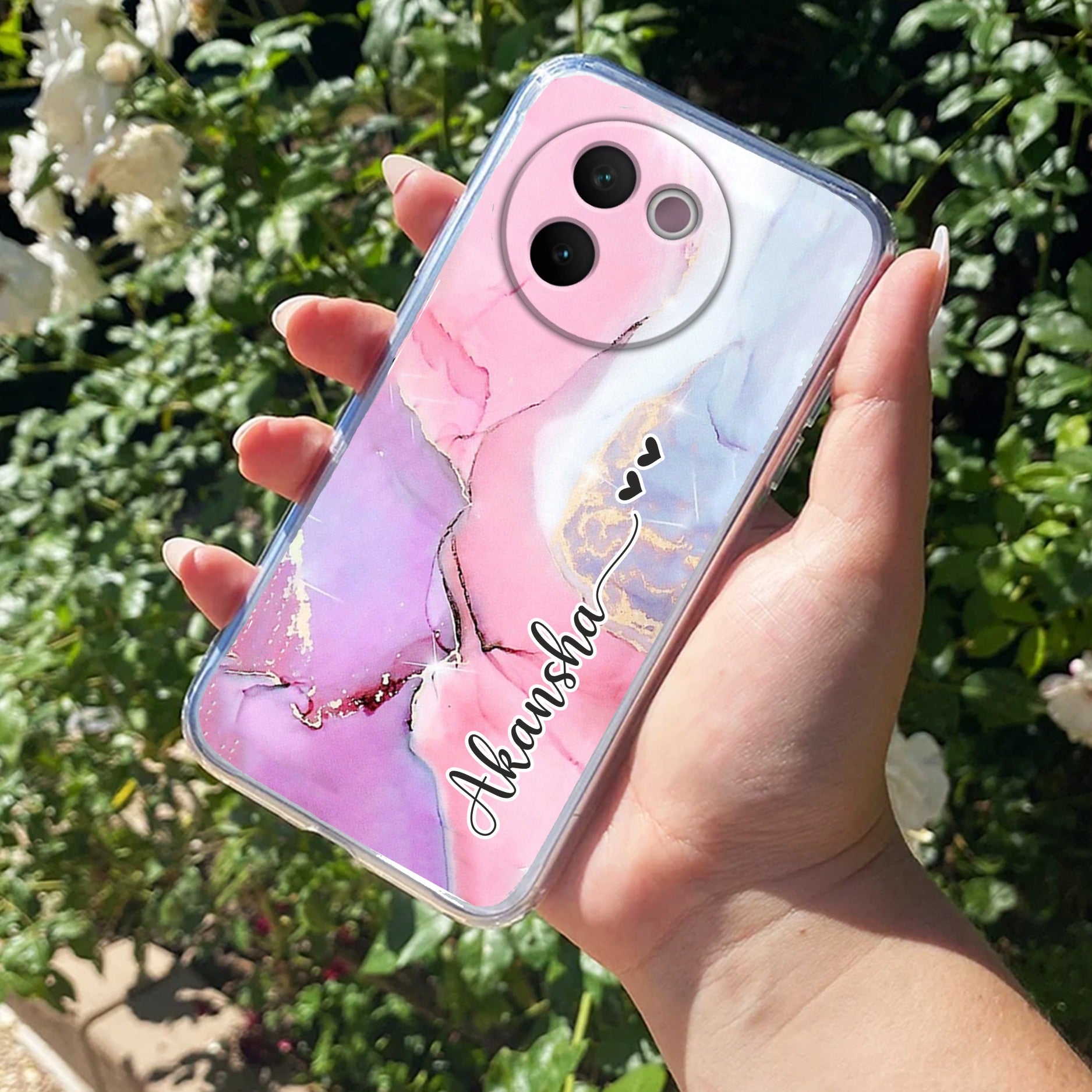 Pink Gradient Marble Customize Transparent Silicon Case For Vivo V30e 5G