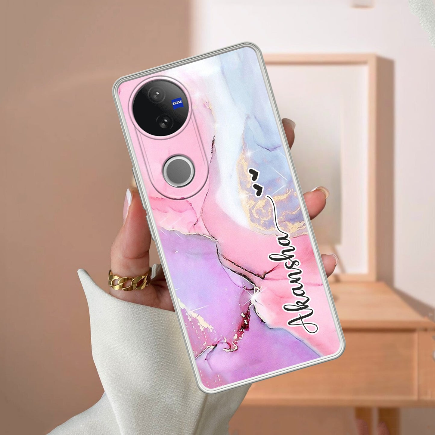 Pink Gradient Marble Customize Transparent Silicon Case For Vivo