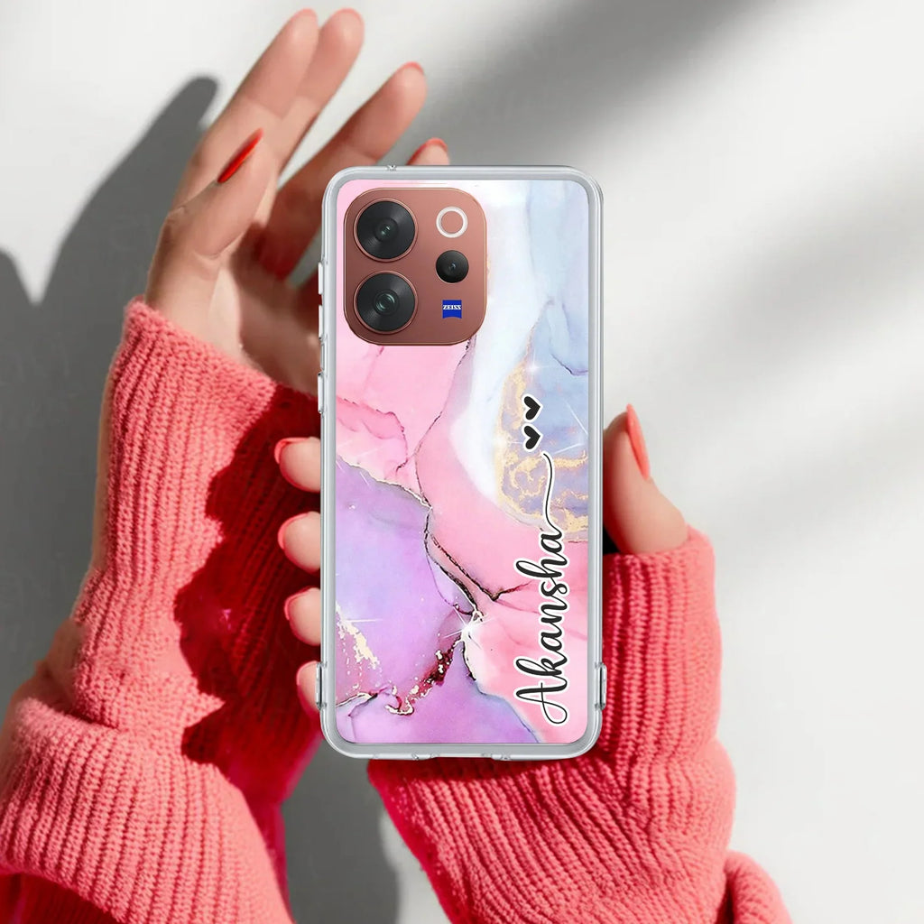 Pink Gradient Marble Customize Transparent Silicon Case For Vivo V23 5G