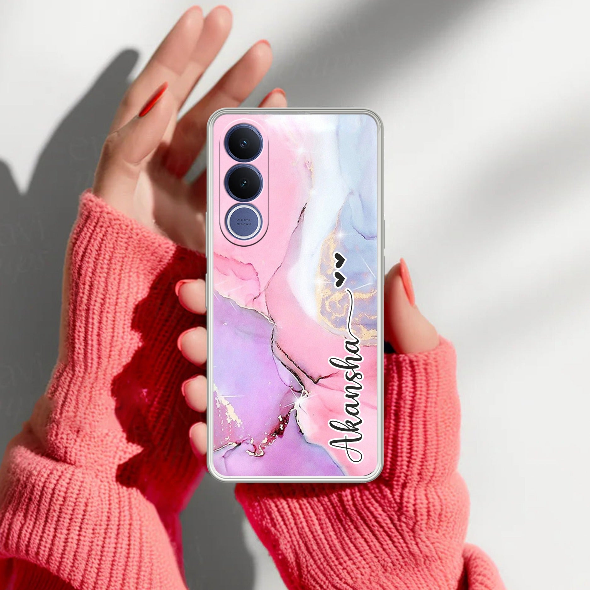Pink Gradient Marble Customize Transparent Silicon Case For Vivo V70 FE 5G