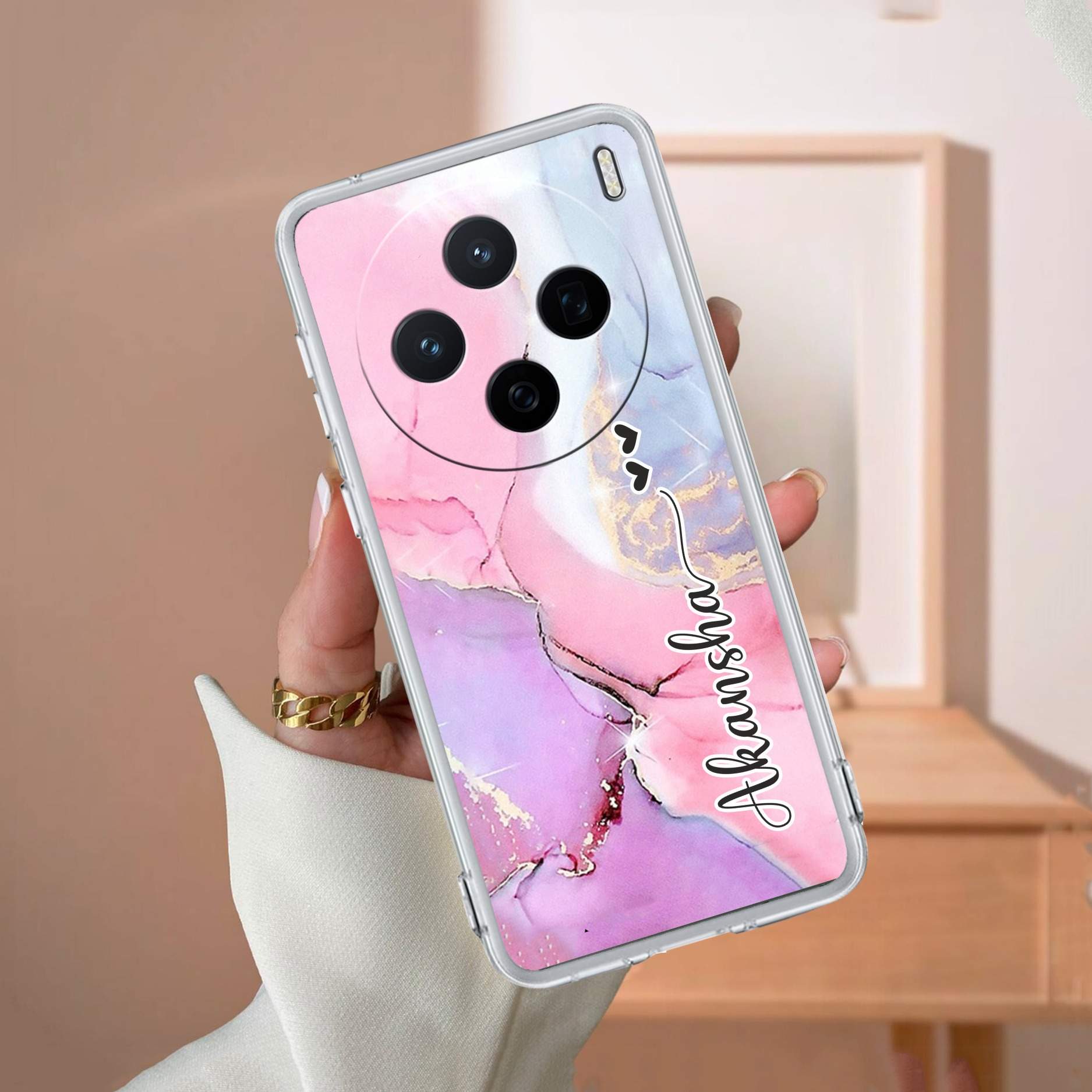 Pink Gradient Marble Customize Transparent Silicon Case For Vivo