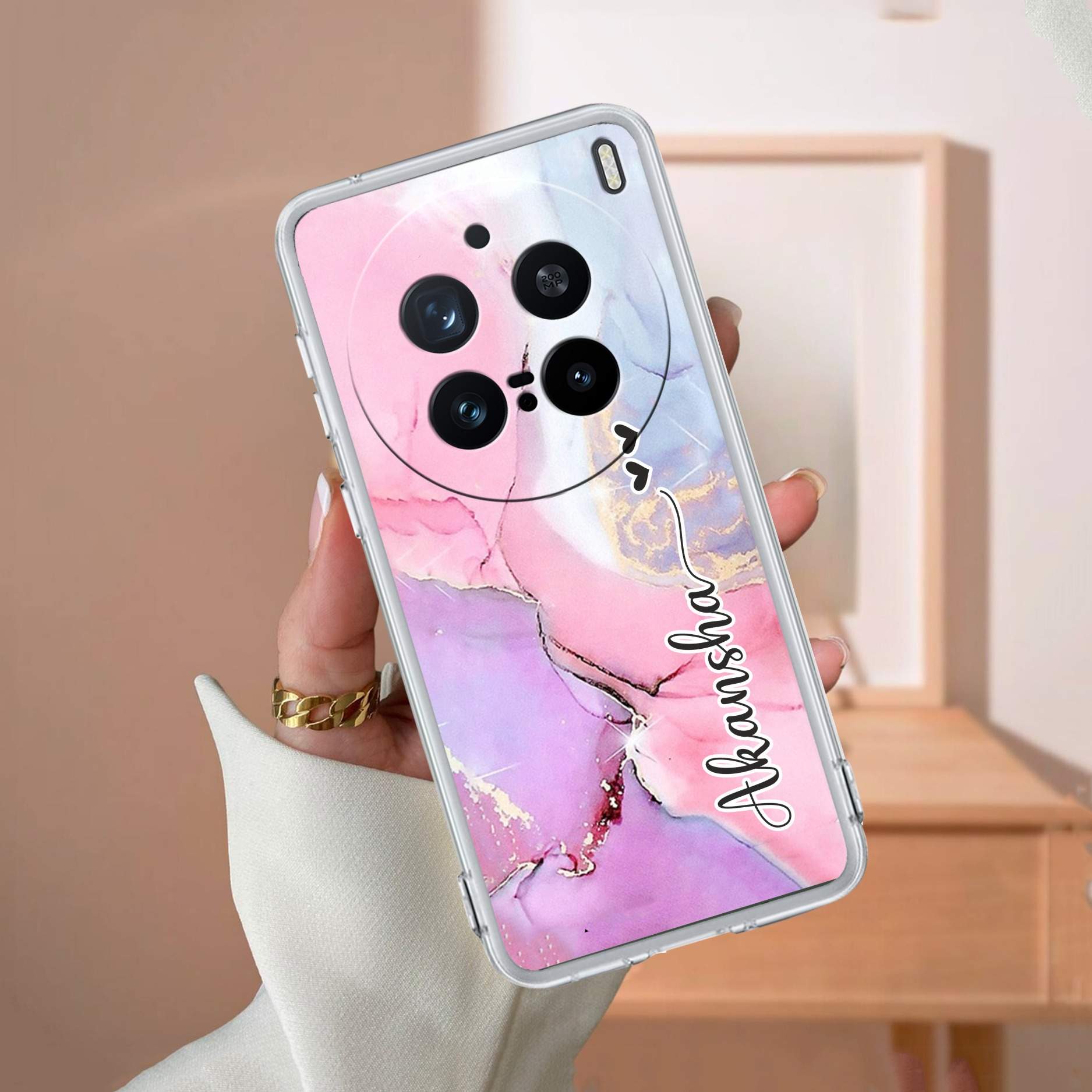 Pink Gradient Marble Customize Transparent Silicon Case For Vivo