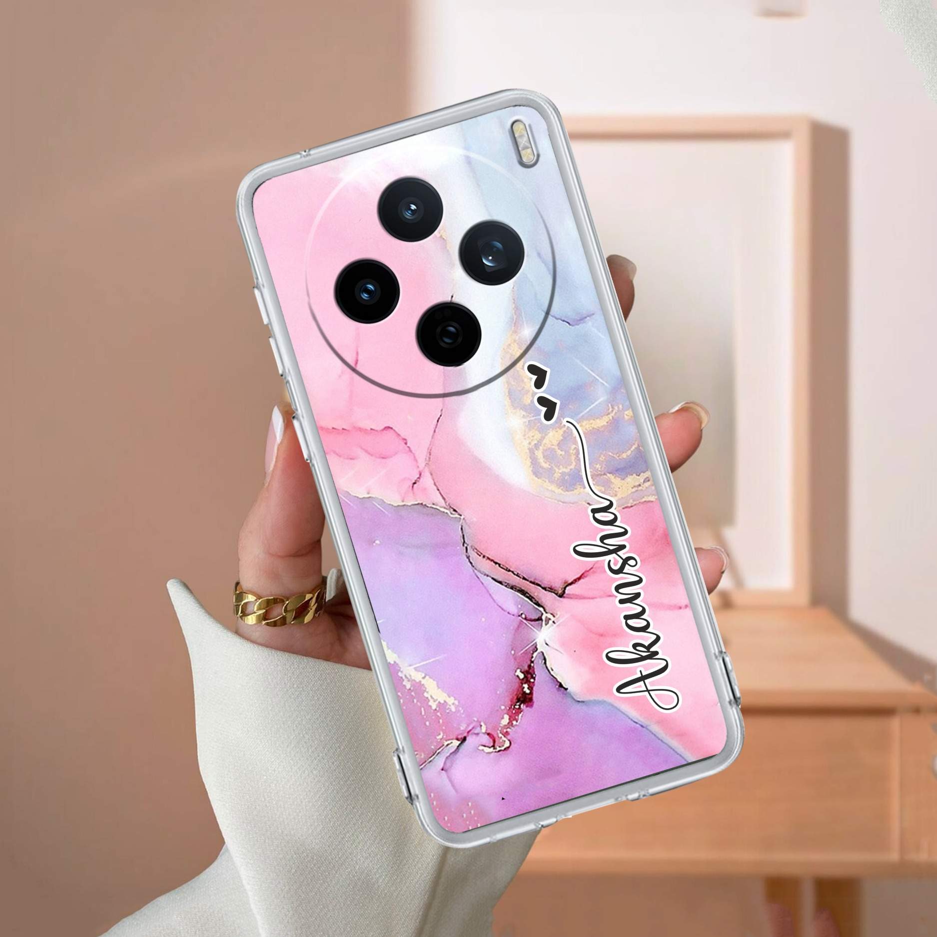 Pink Gradient Marble Customize Transparent Silicon Case For Vivo