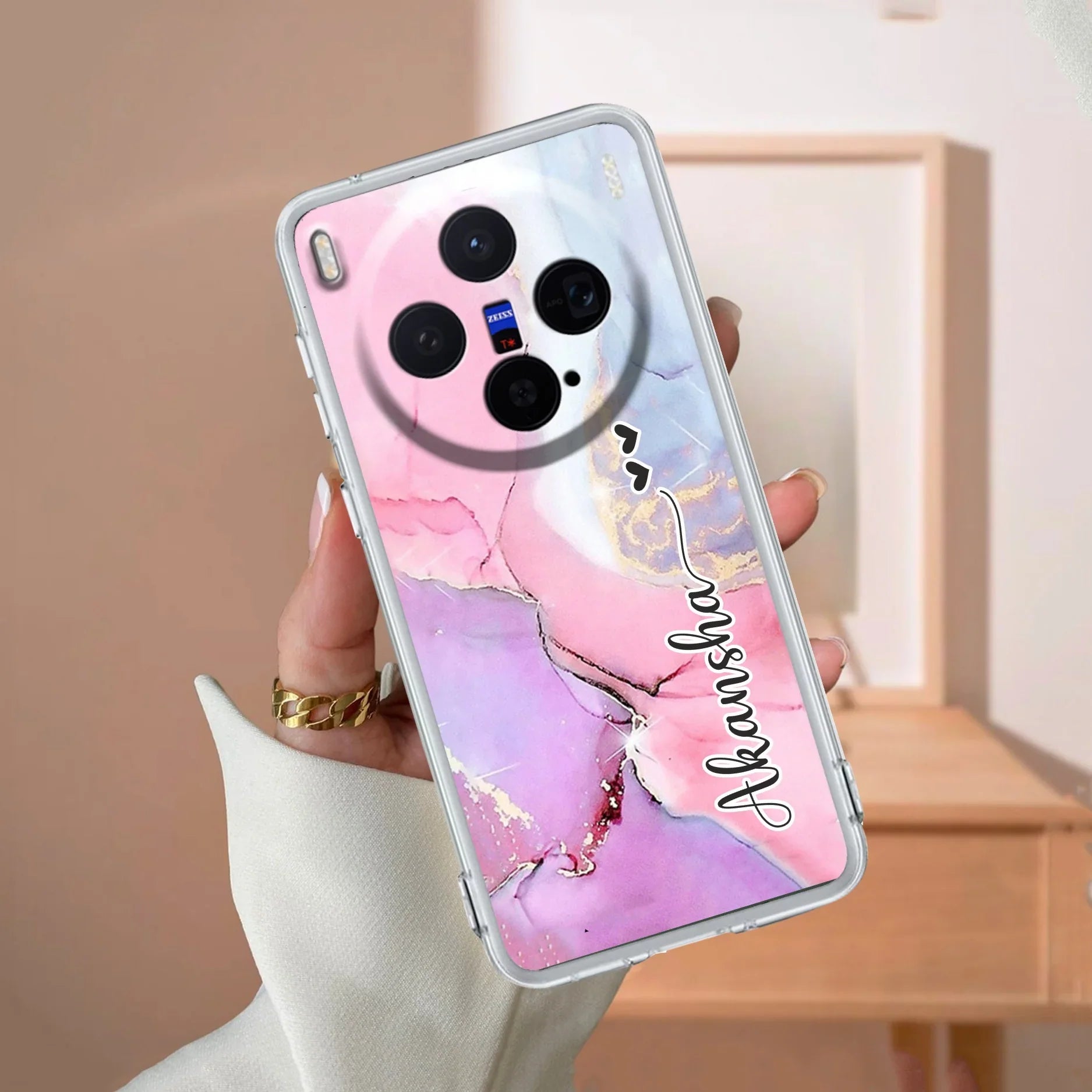 Pink Gradient Marble Customize Transparent Silicon Case For Vivo - ShopOnCliQ