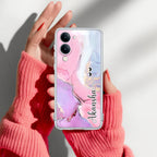 Pink Gradient Marble Customize Anti Yellow Case For Vivo T4 Lite 5G