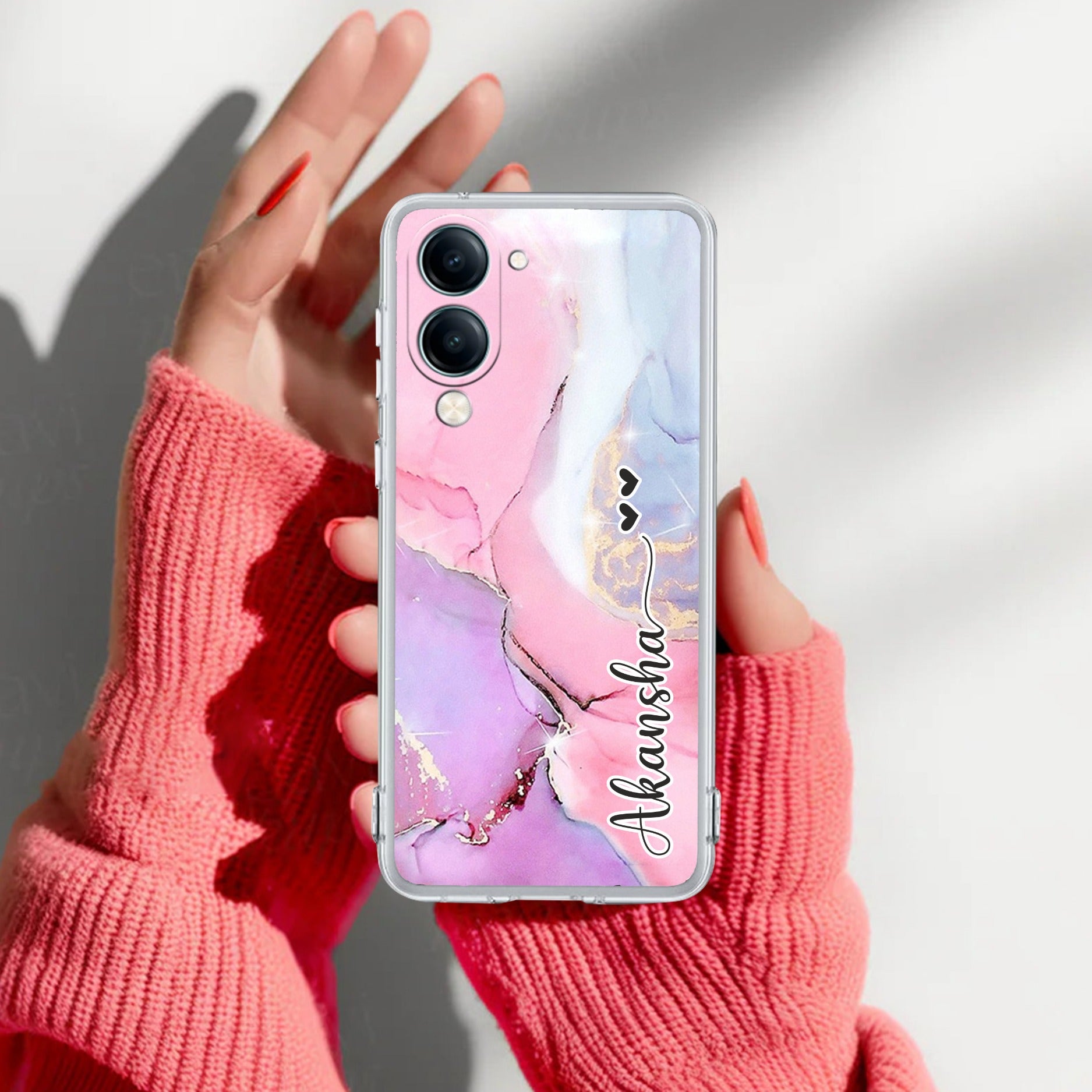 Pink Gradient Marble Customize Anti Yellow Case For Vivo T4 Lite 5G