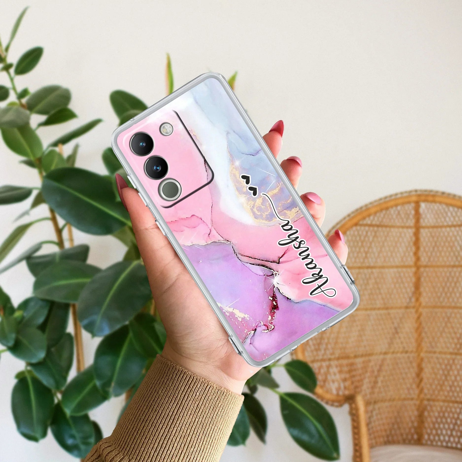 Pink Gradient Marble Customize Transparent Silicon Case For Vivo - ShopOnCliQ