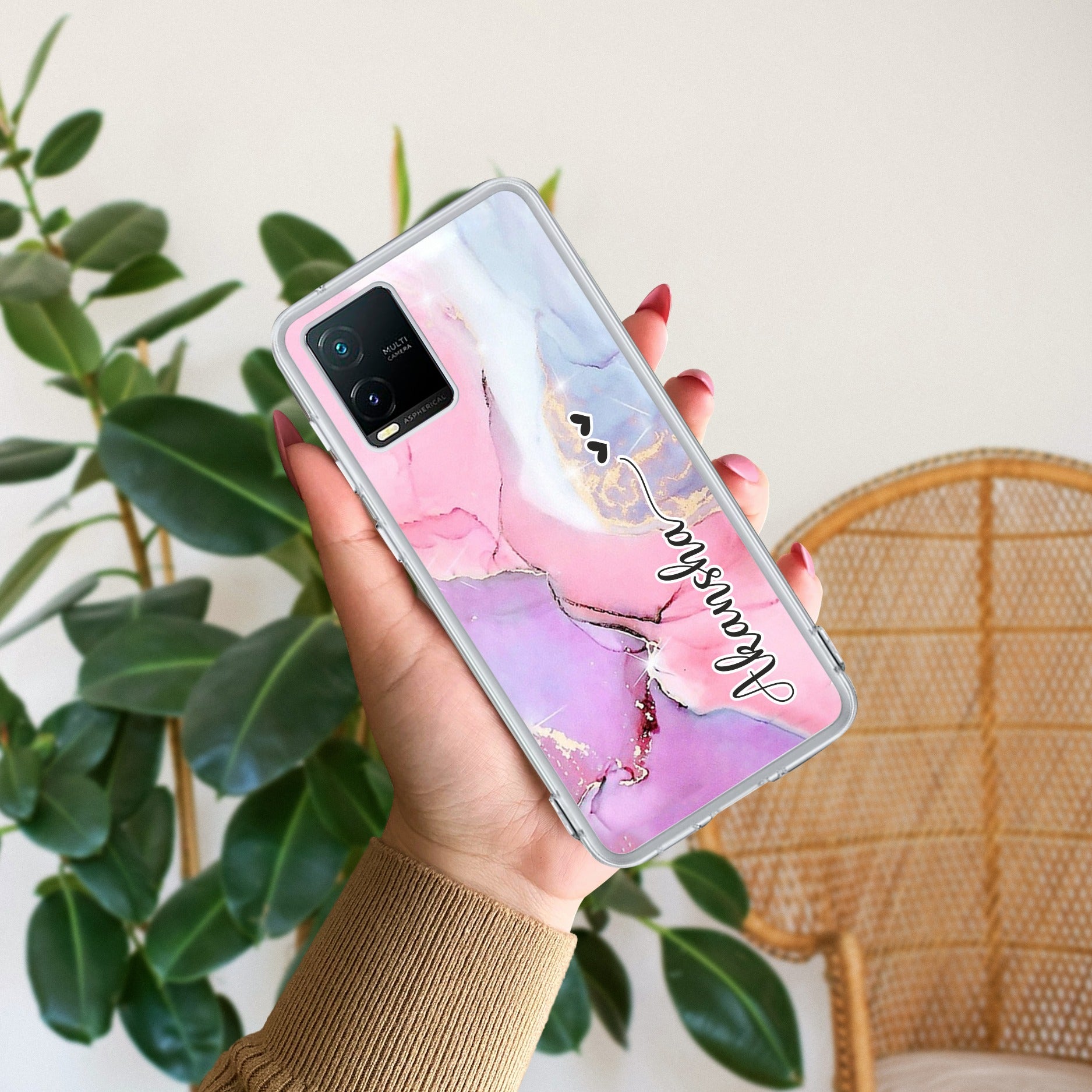 Pink Gradient Marble Customize Transparent Silicon Case For Vivo Y21 / Vivo Y21A / Vivo Y21E /Vivo Y21S/ Vivo Y21T