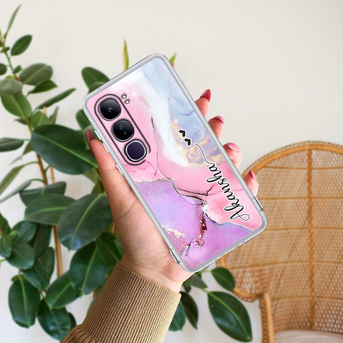 Pink Gradient Marble Customize Transparent Silicon Case For Vivo