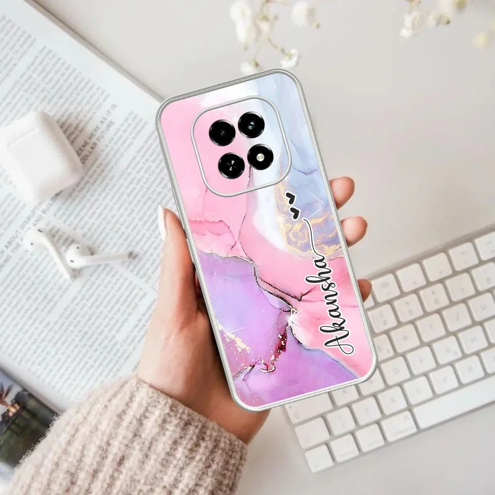 Pink Gradient Marble Customize Transparent Silicon Case For Realme Narzo N65 5G