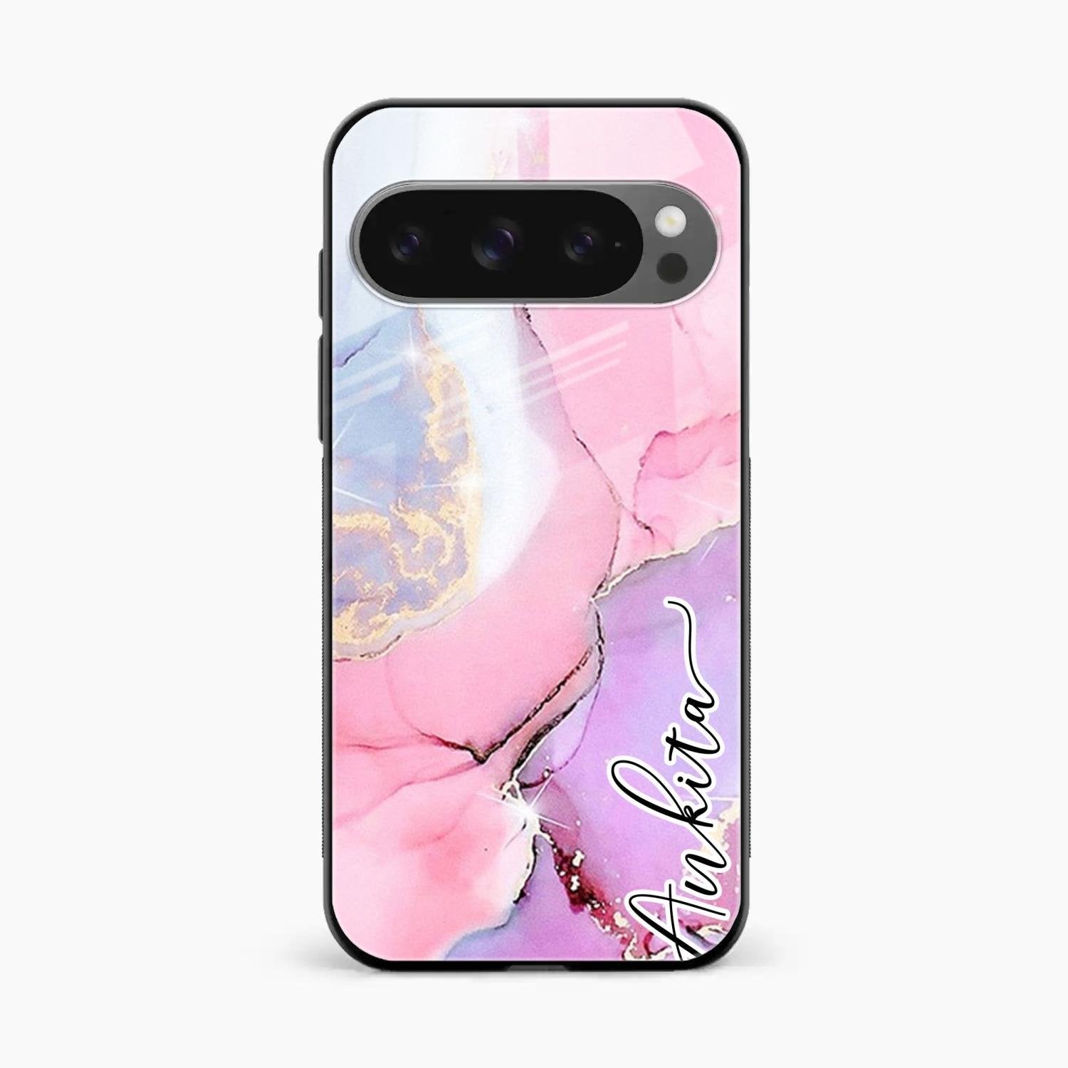 Pink Marble Glossy Metal Case Cover For Google Pixel 10 Pro