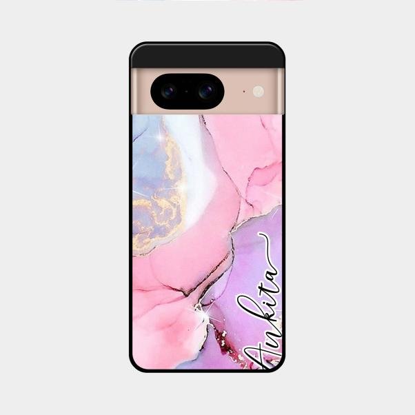 Pink Marble Glossy Metal Case Cover For Google Pixel 8 5G