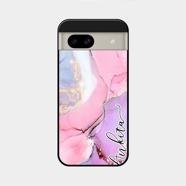 Pink Marble Glossy Metal Case Cover For Google Pixel 8A 5G