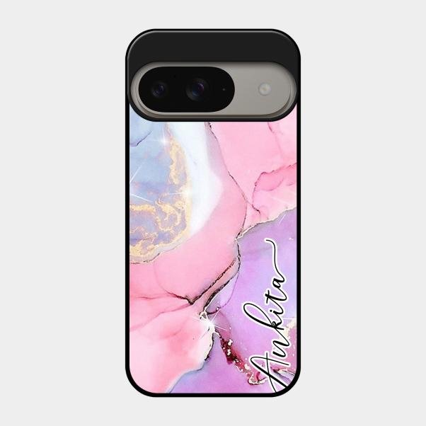 Pink Marble Glossy Metal Case Cover For Google Pixel 9 5G