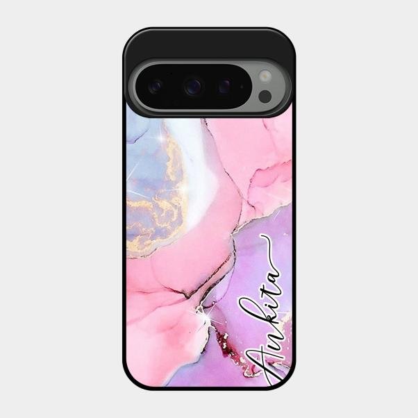 Pink Marble Glossy Metal Case Cover For Google Pixel 9 Pro 5G