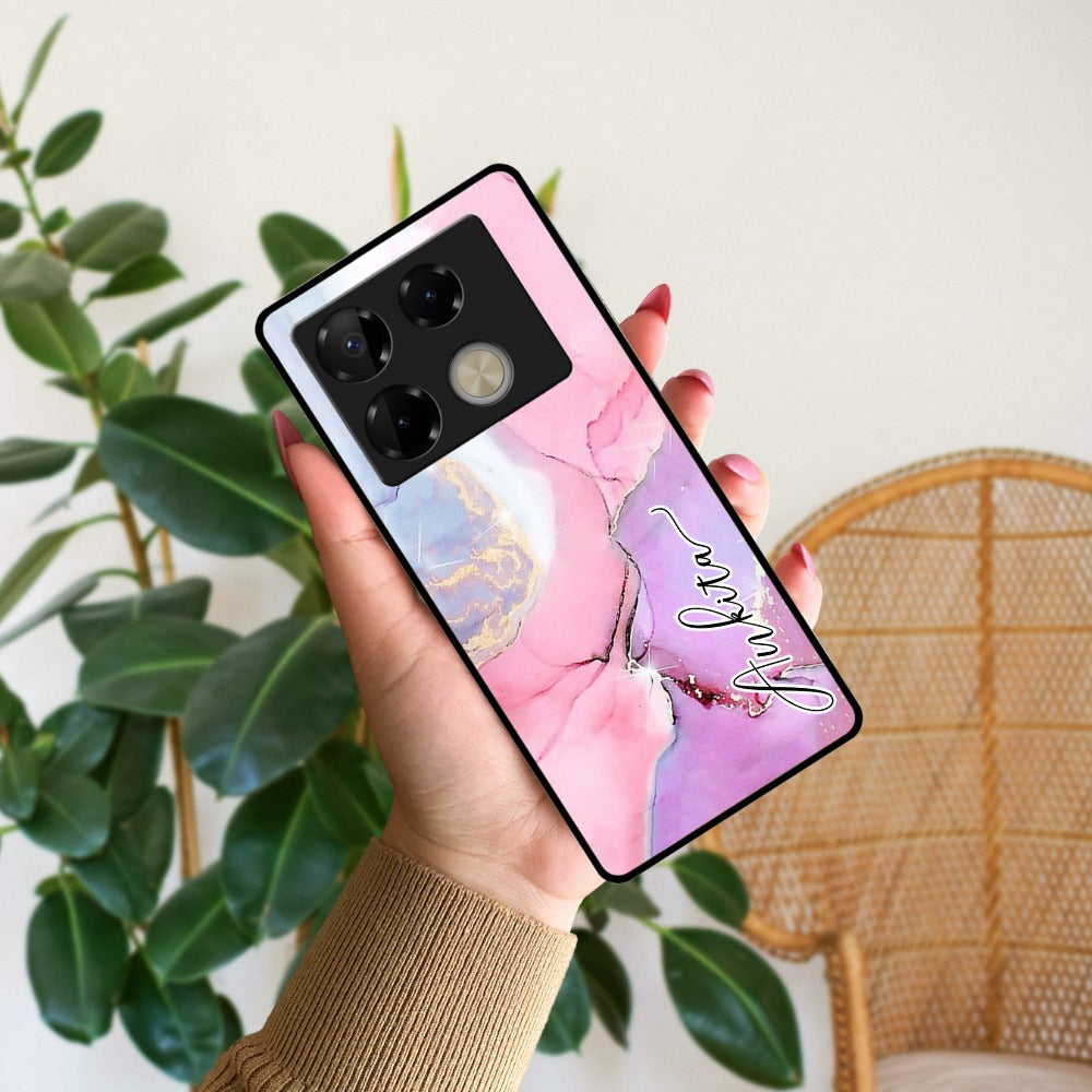 Pink Marble Glossy Metal Case Cover For Infinix