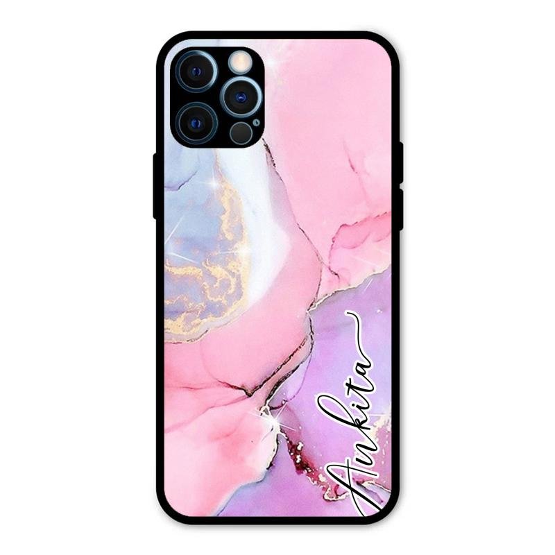 Pink Marble Glossy Metal Case Cover For iPhone 12 Pro Max