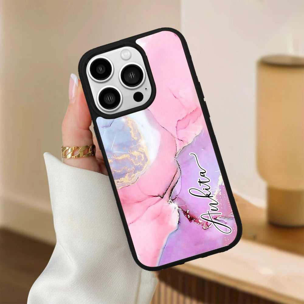 Pink Marble Glossy Metal Case Cover For iPhone